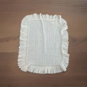Vintage Handmade Baby Blanket  White‎ With Delicate Pink Flowers